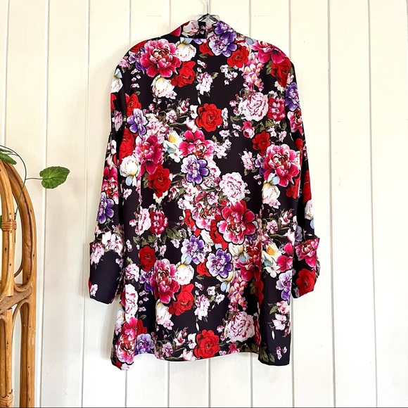 🌱 DECJUBA Sz M-L  Floral Black Kimono Duster Jacket Coat - Picture 2 of 7
